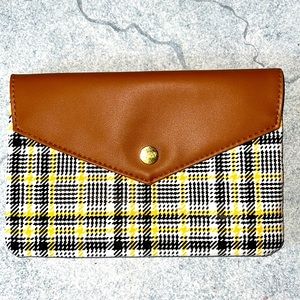 IPSY makeup bag Houndstooth pattern faux tan leather